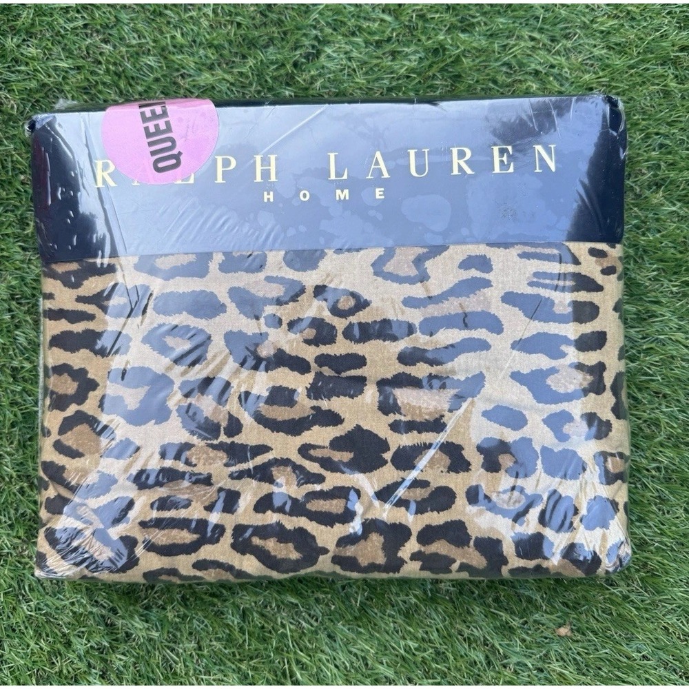 Vintage Ralph Lauren Aragon Leopard Queen Fitted Sheet NOS Safari Animal Print
